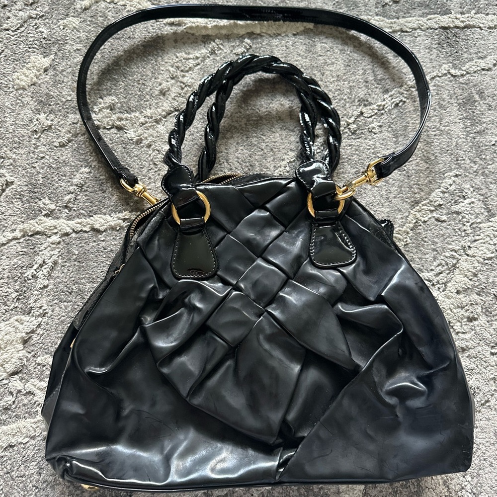 Valentino Garavani Black Patent Leather Handle Shoulder Tote Bag